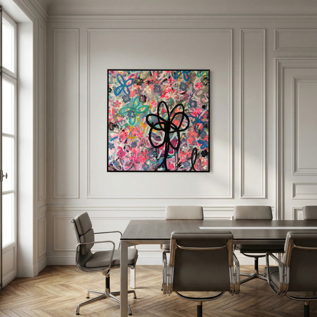 BLACK DAISY PRINT ON CANVAS  