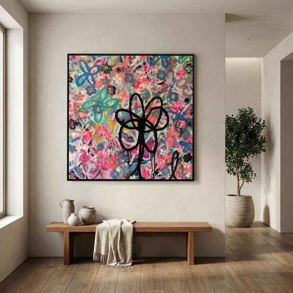 BLACK DAISY PRINT ON CANVAS  