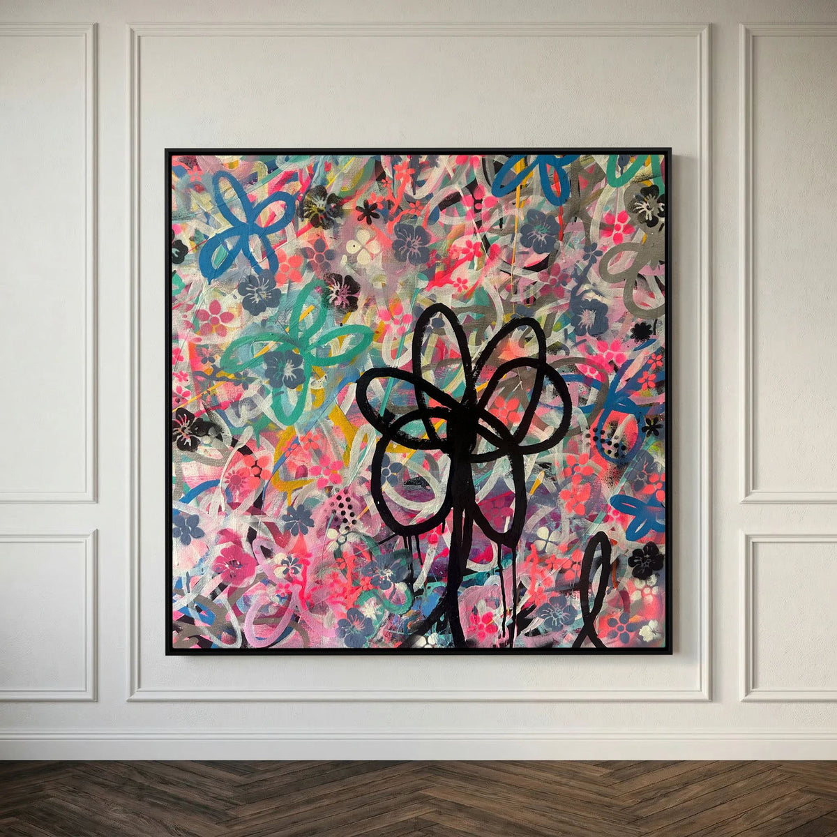 BLACK DAISY PRINT ON CANVAS  