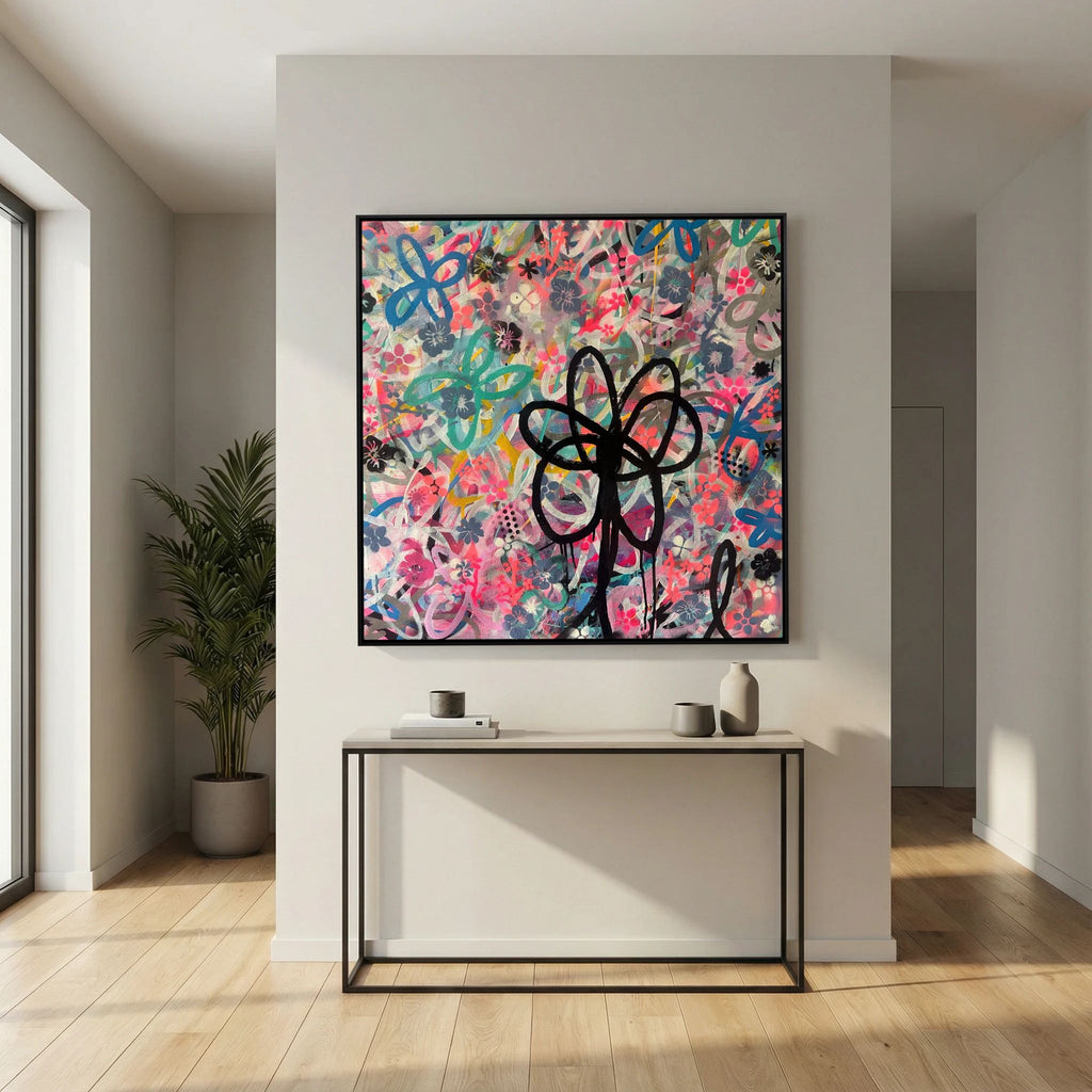 BLACK DAISY PRINT ON CANVAS  