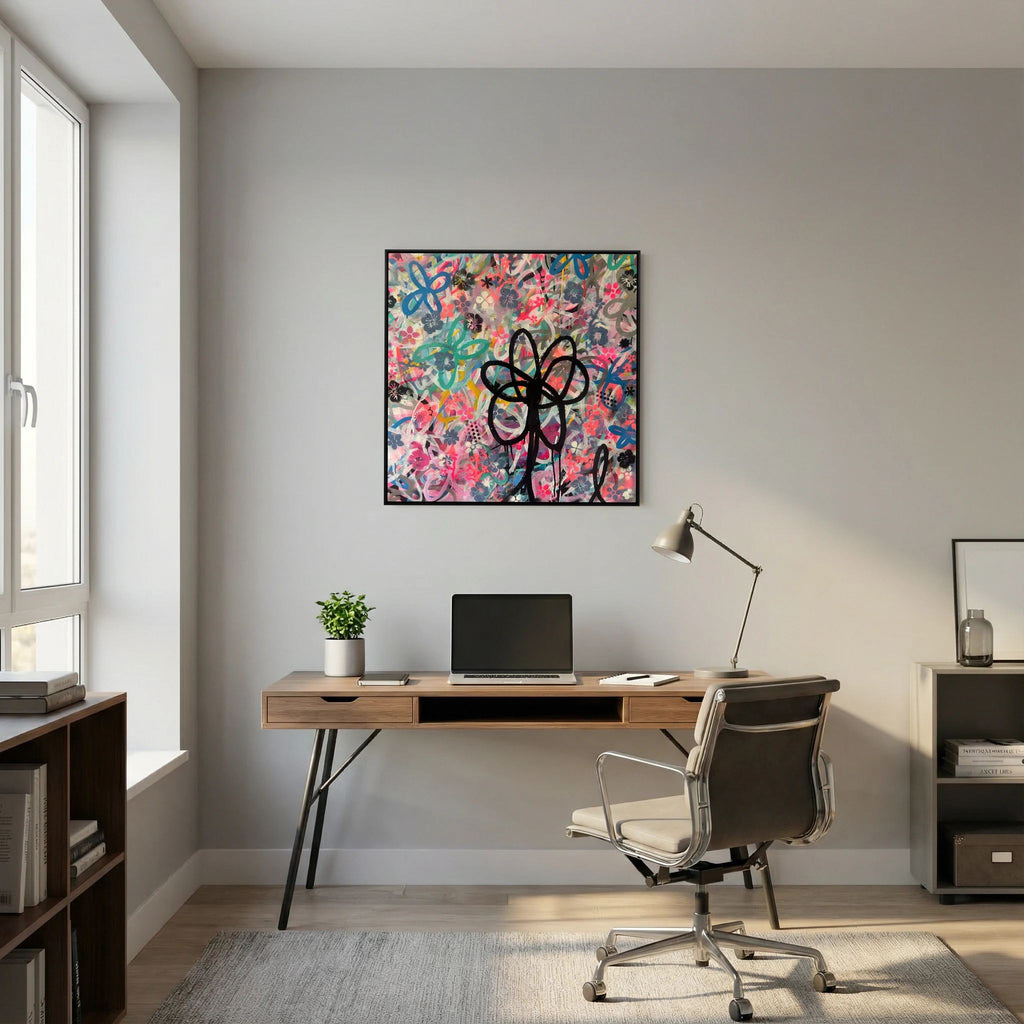 BLACK DAISY PRINT ON CANVAS  