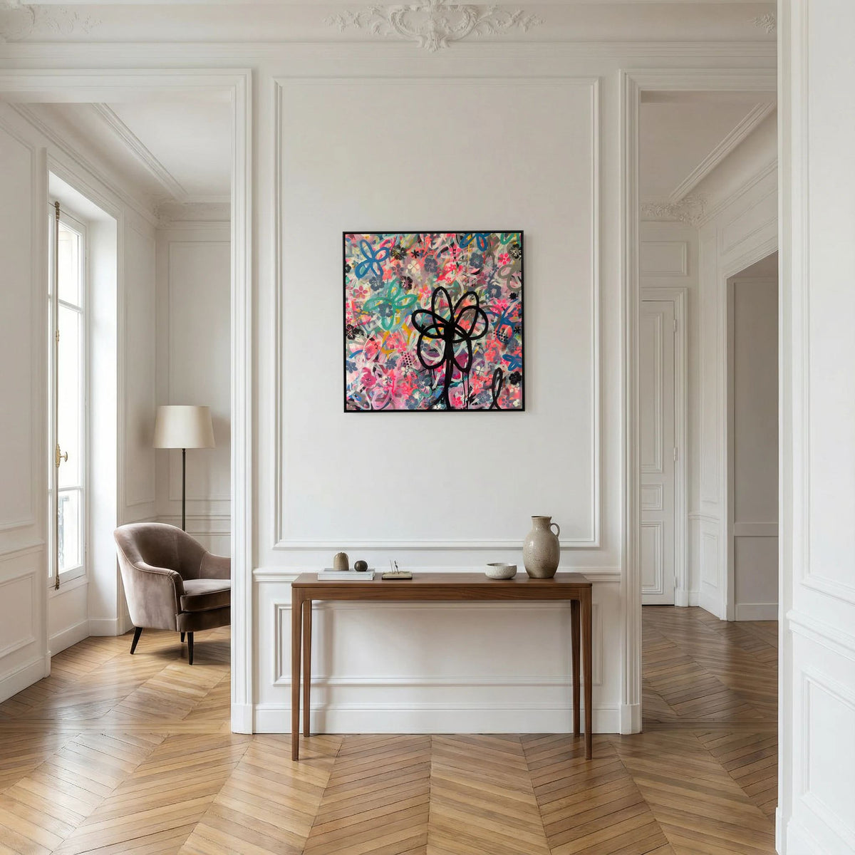 BLACK DAISY PRINT ON CANVAS  
