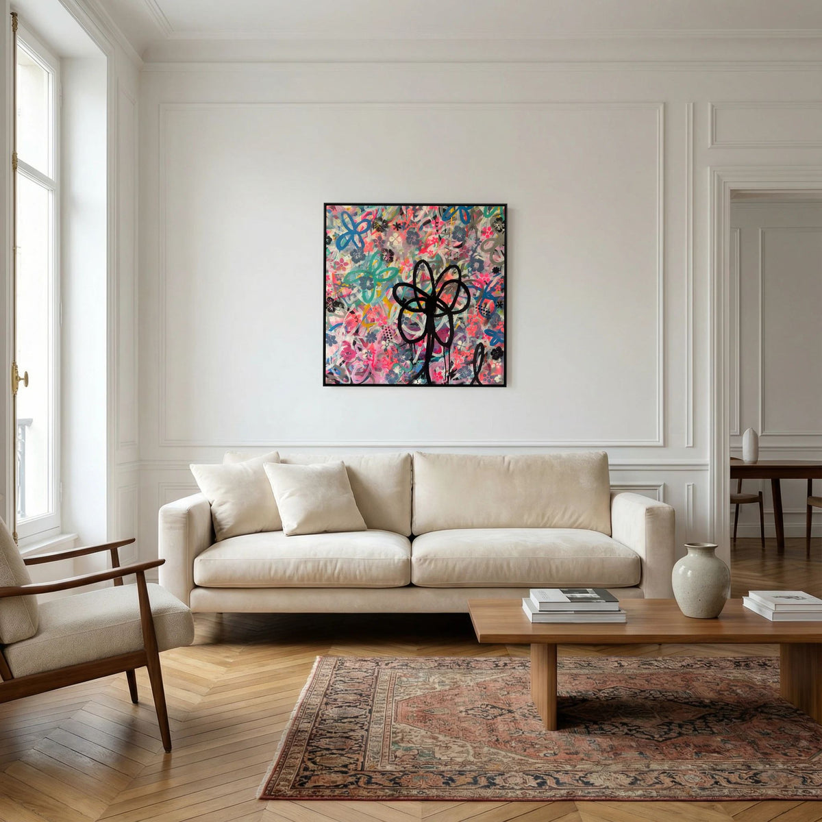 BLACK DAISY PRINT ON CANVAS  