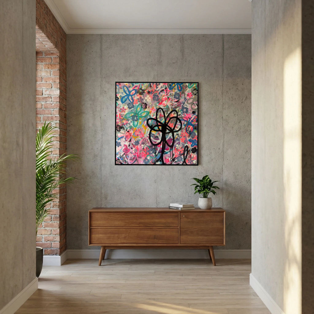BLACK DAISY PRINT ON CANVAS  