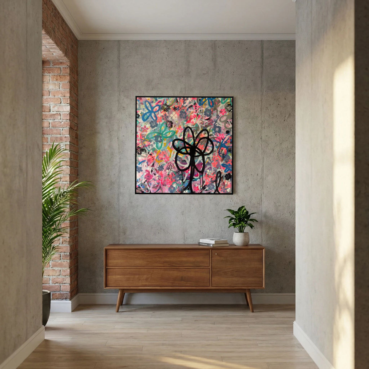 BLACK DAISY PRINT ON CANVAS  