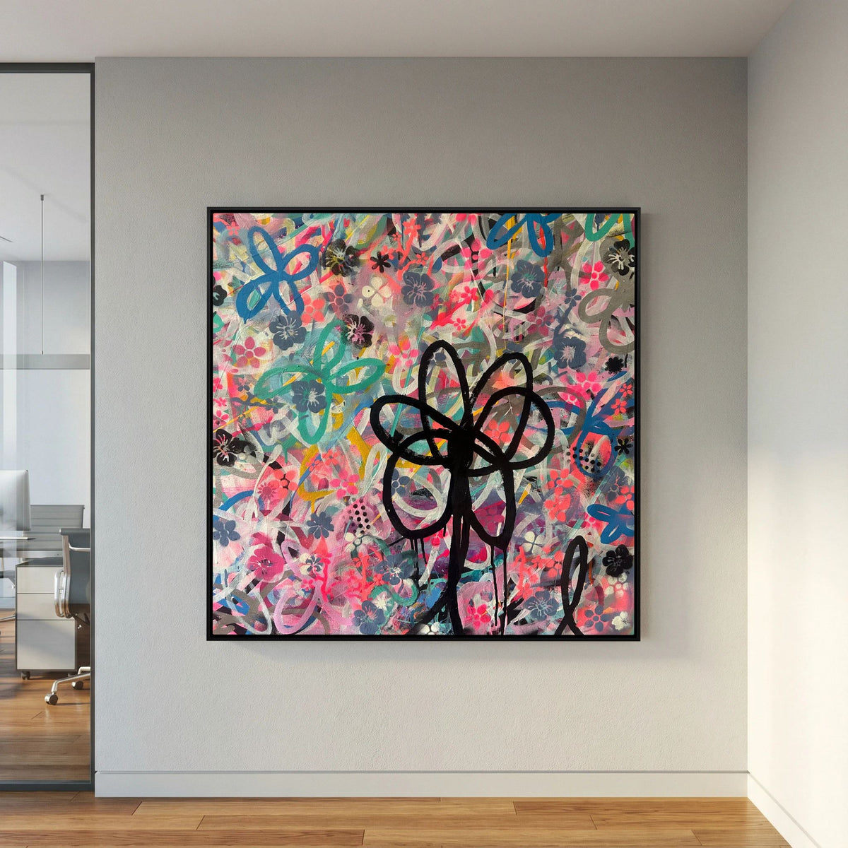 BLACK DAISY PRINT ON CANVAS  