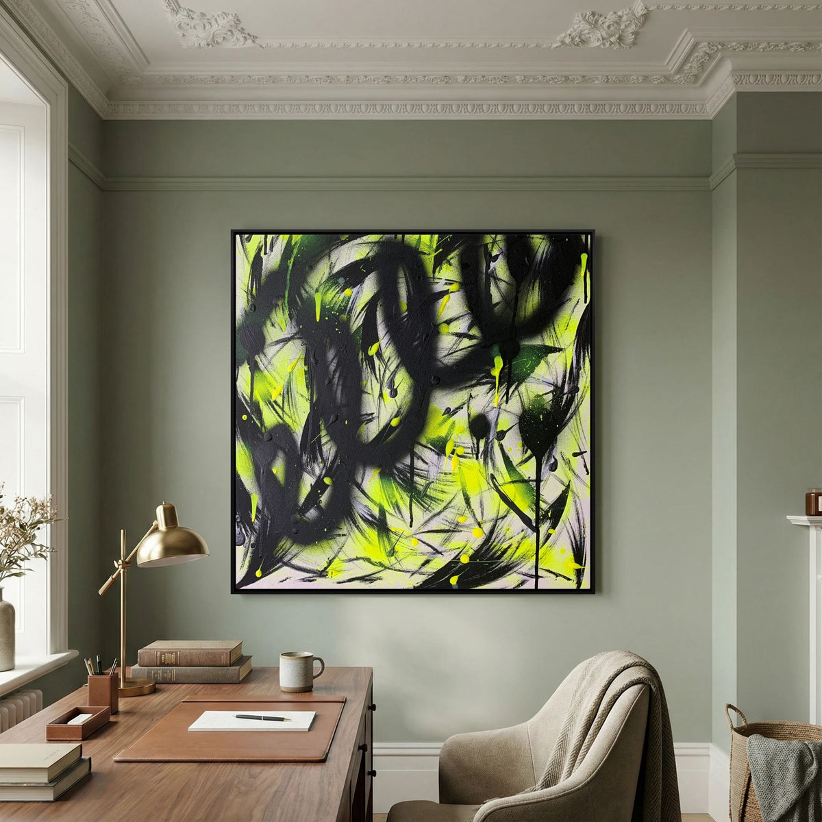 BLACK & YELLOW PRINT ON CANVAS