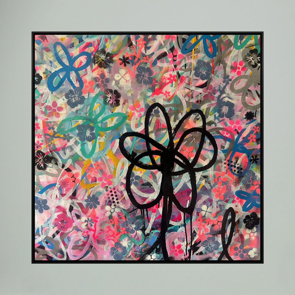 BLACK DAISY PRINT ON CANVAS  