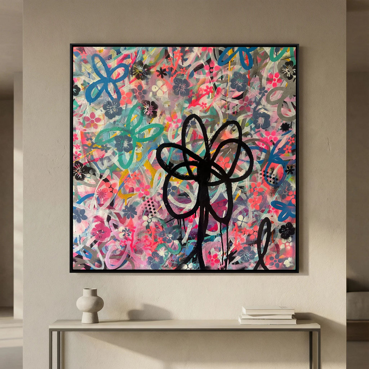 BLACK DAISY PRINT ON CANVAS  