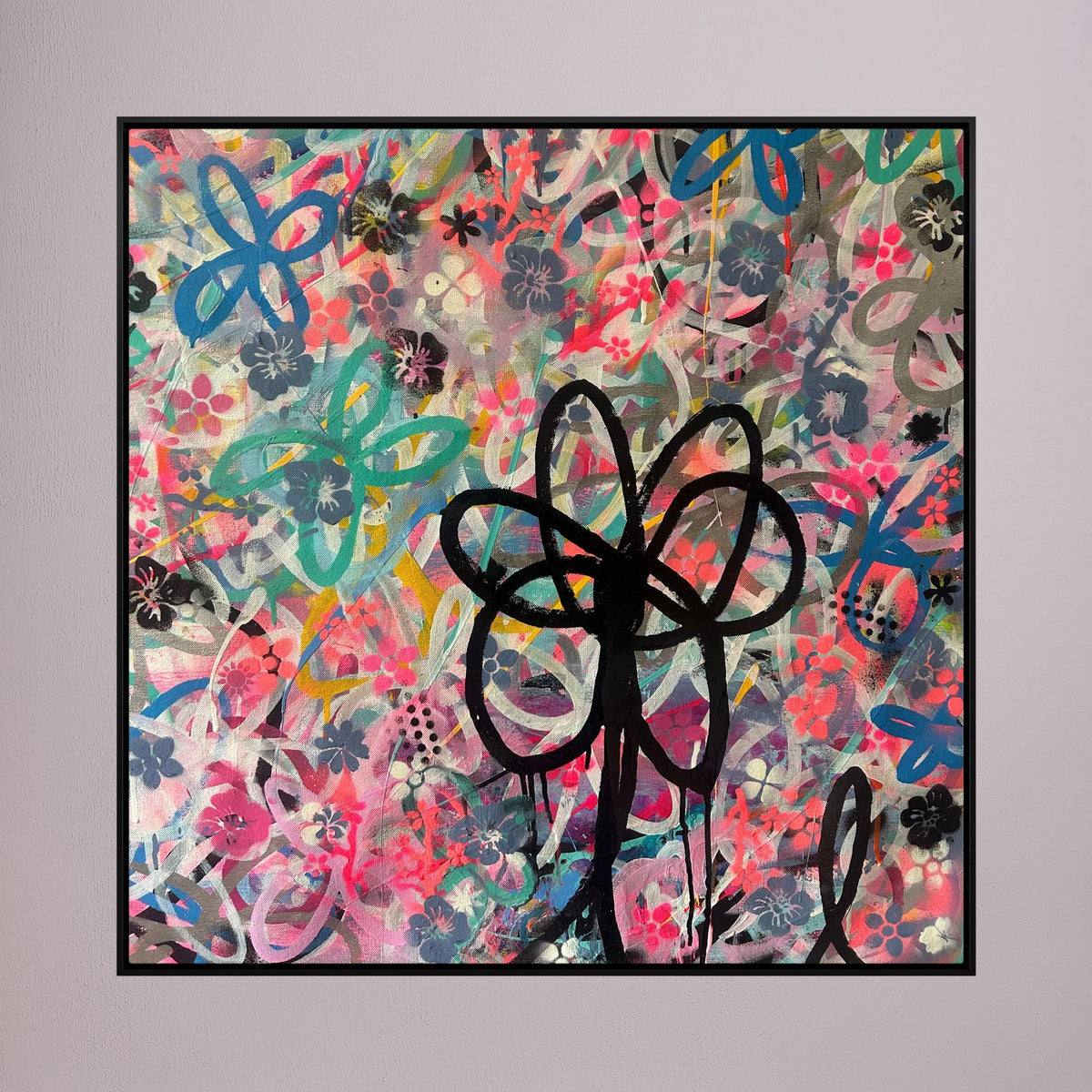 BLACK DAISY PRINT ON CANVAS  