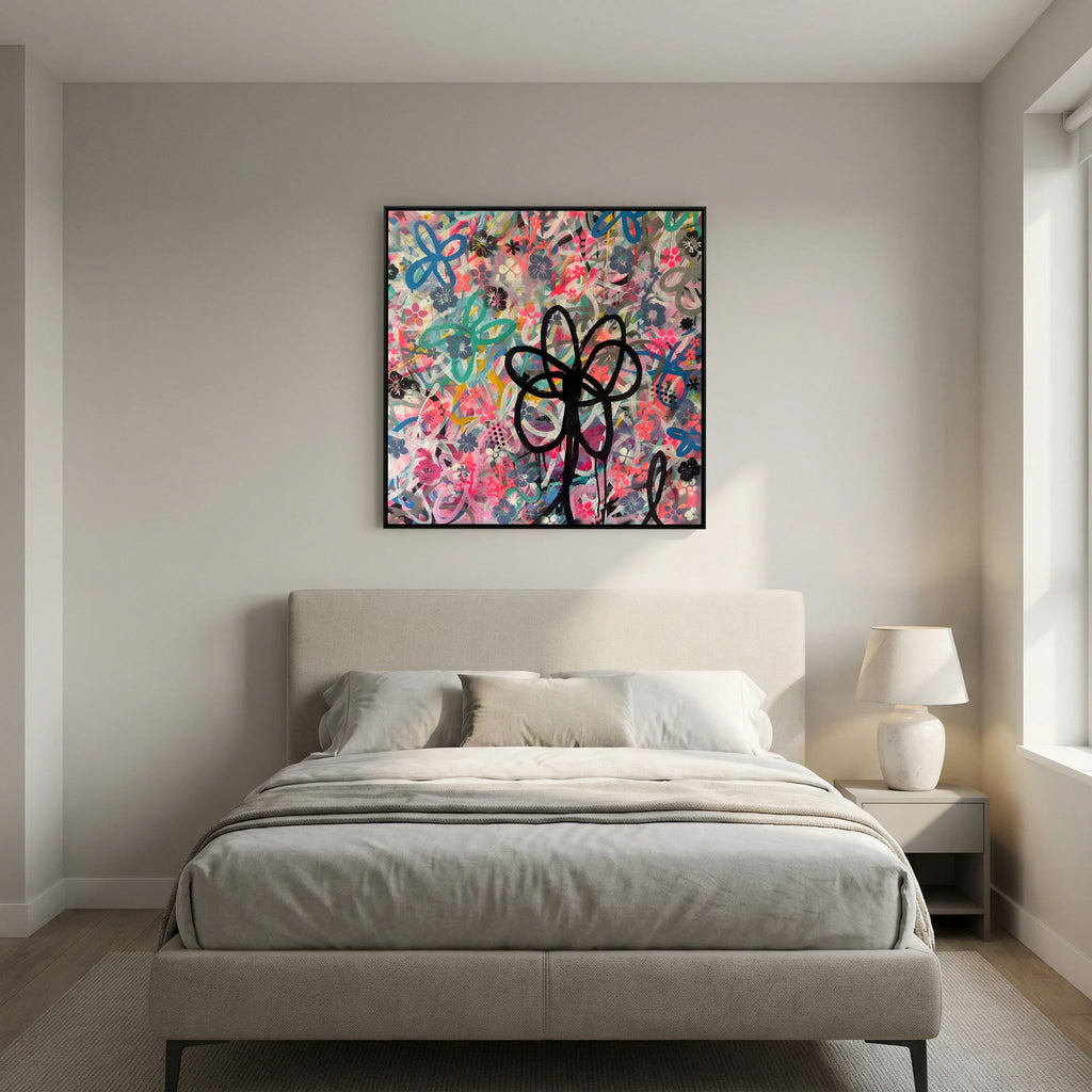 BLACK DAISY PRINT ON CANVAS  