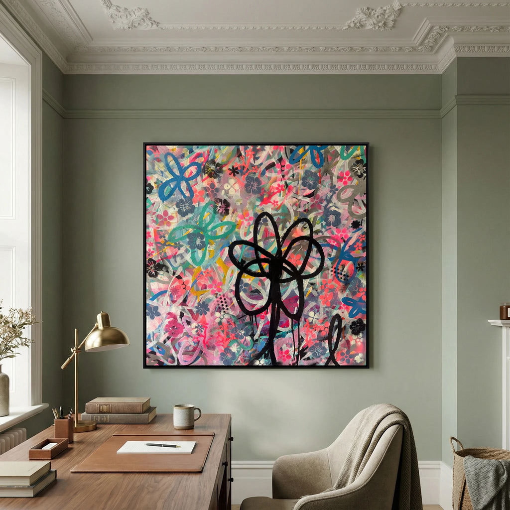 BLACK DAISY PRINT ON CANVAS  