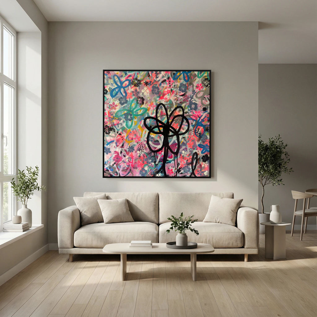 BLACK DAISY PRINT ON CANVAS  