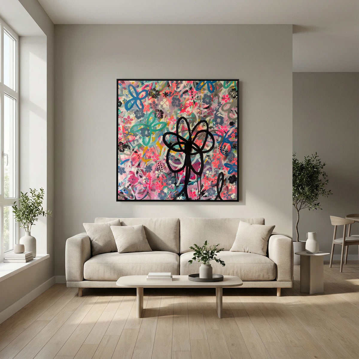 BLACK DAISY PRINT ON CANVAS  