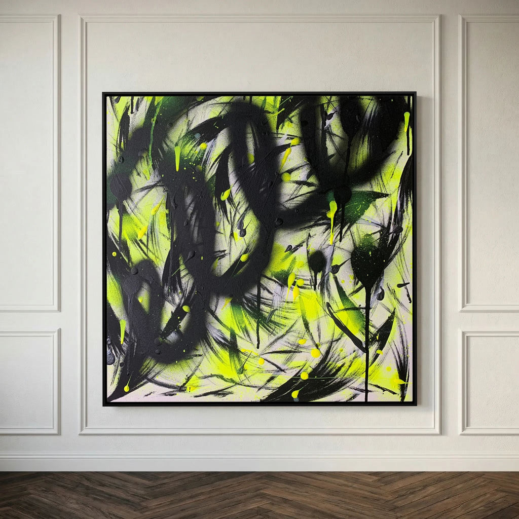 BLACK & YELLOW PRINT ON CANVAS
