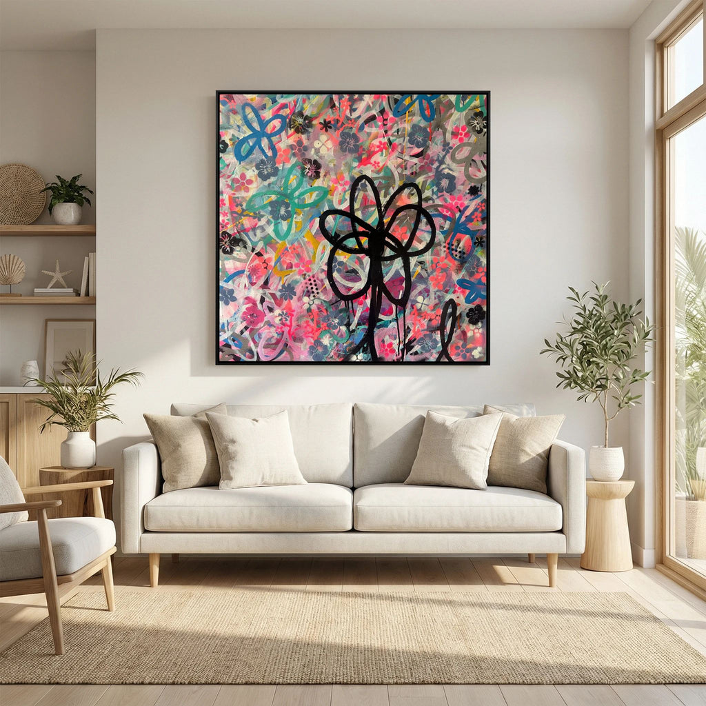 BLACK DAISY PRINT ON CANVAS  