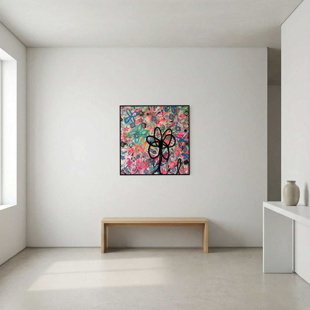 BLACK DAISY PRINT ON CANVAS  