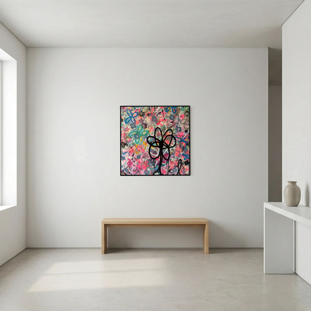 BLACK DAISY PRINT ON CANVAS  