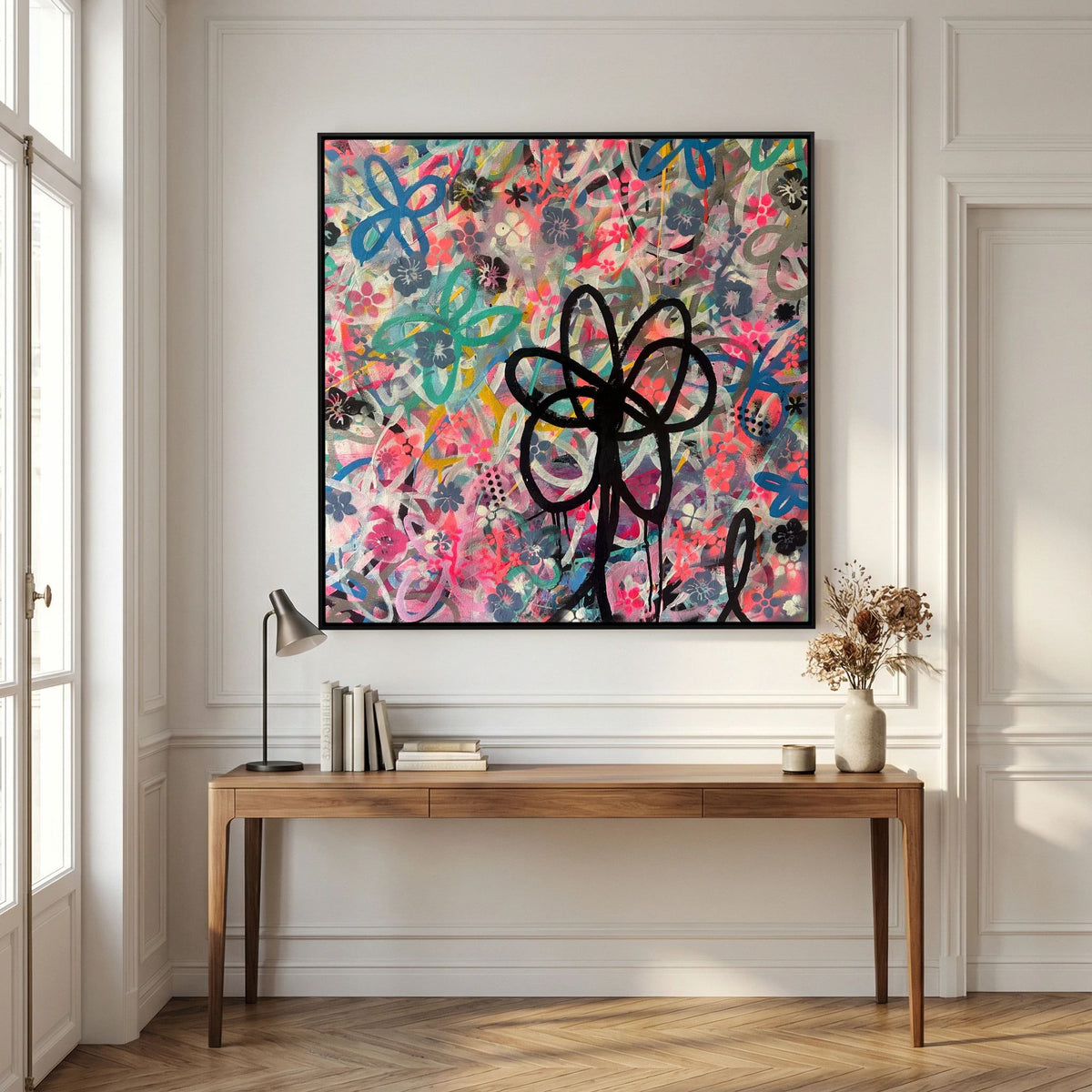BLACK DAISY PRINT ON CANVAS  