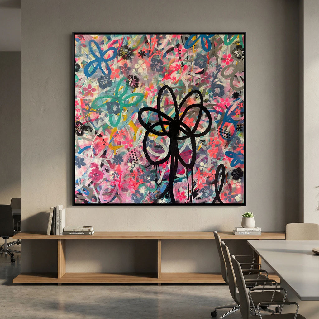 BLACK DAISY PRINT ON CANVAS  