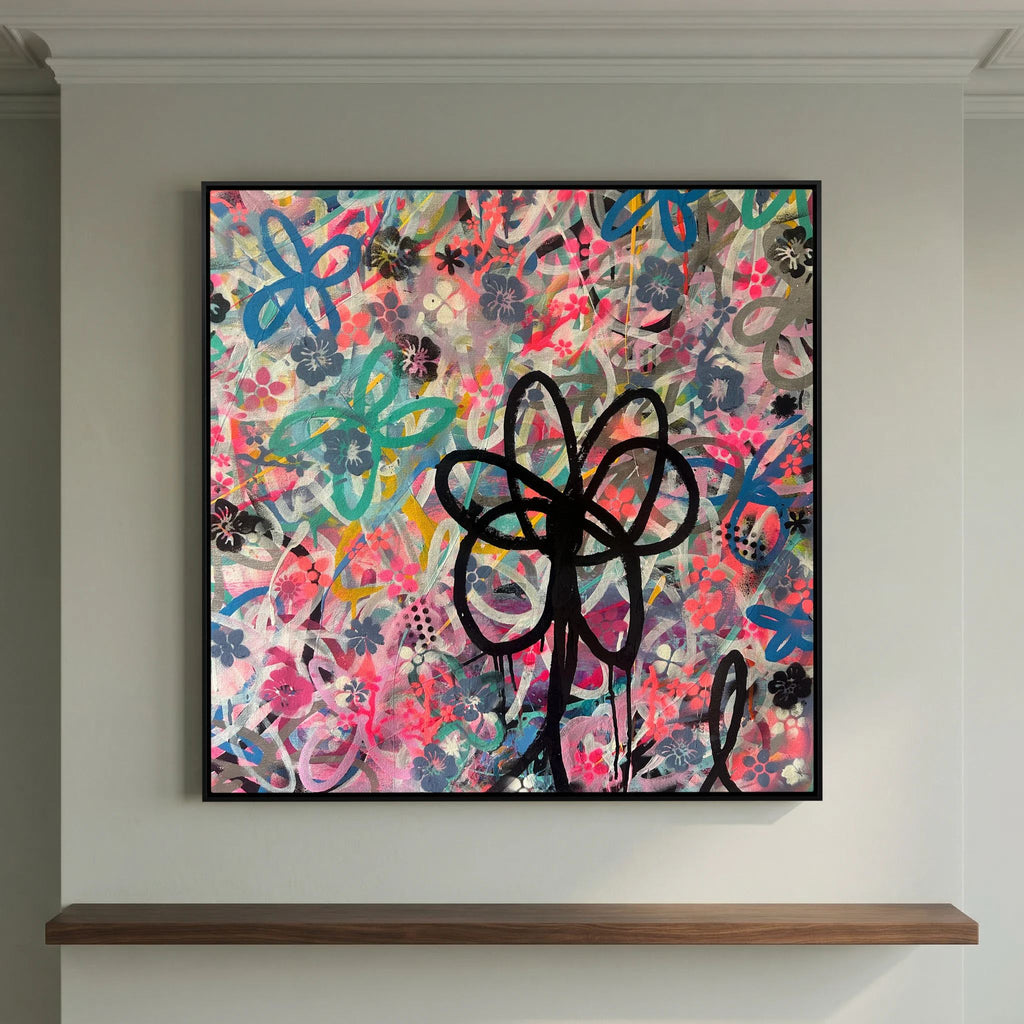 BLACK DAISY PRINT ON CANVAS  