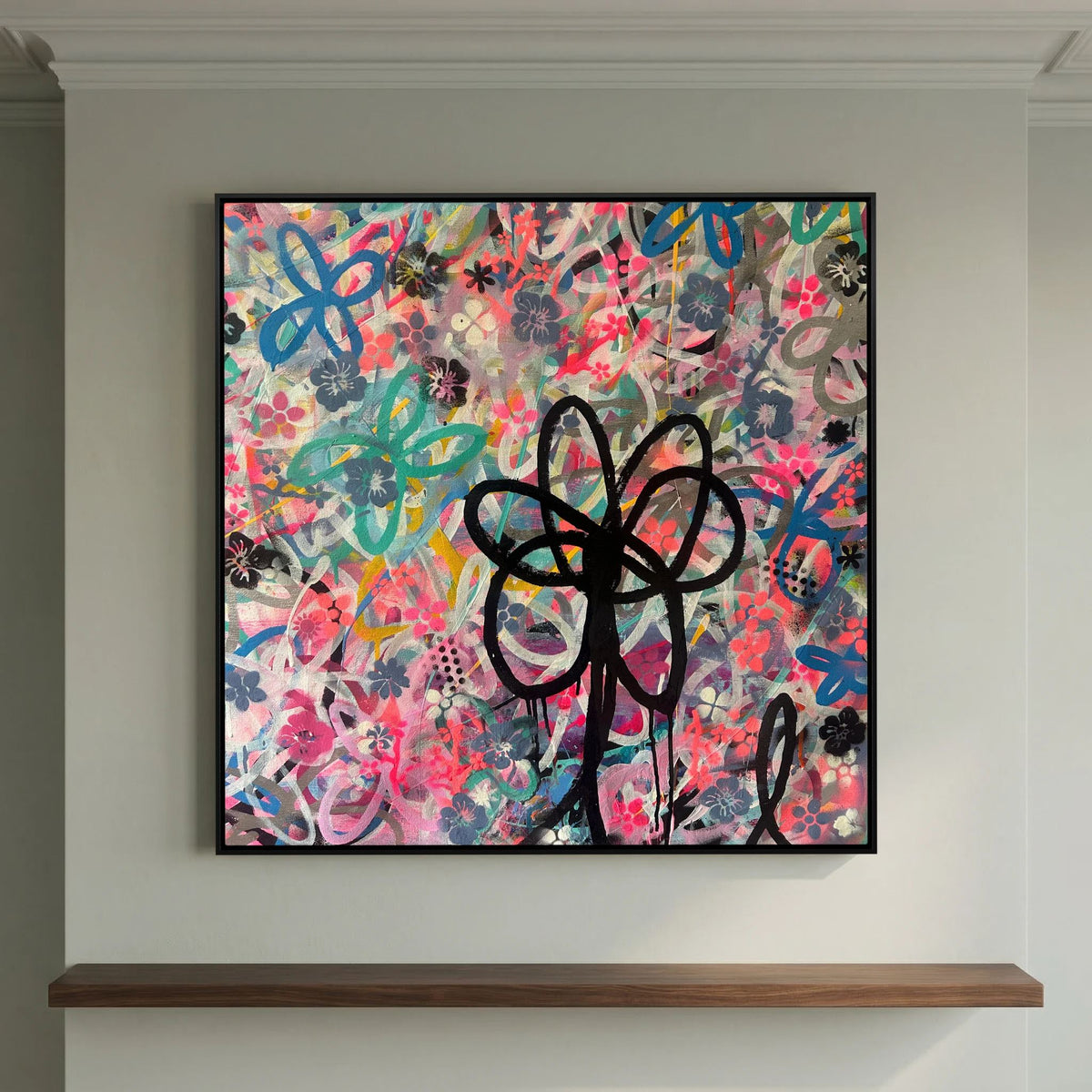 BLACK DAISY PRINT ON CANVAS  