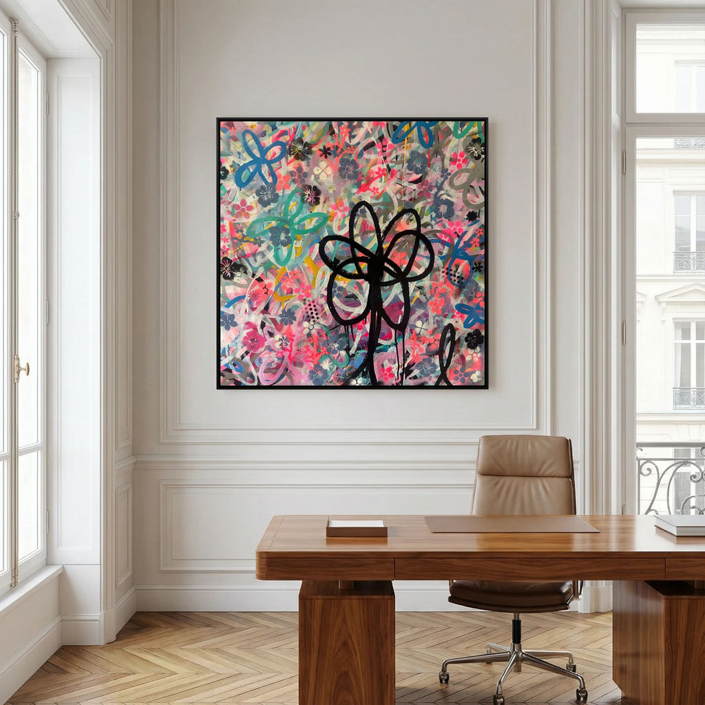 BLACK DAISY PRINT ON CANVAS  
