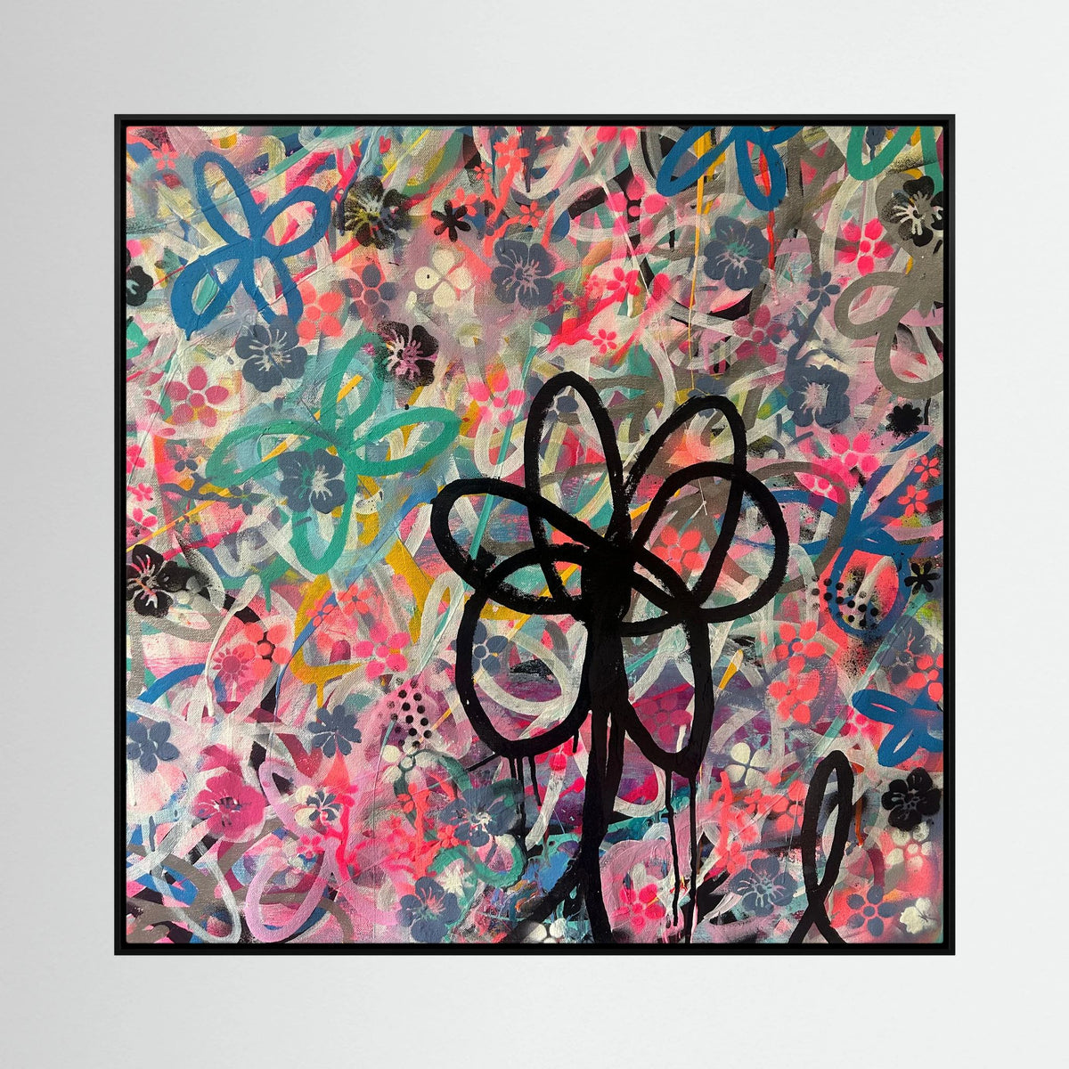 BLACK DAISY PRINT ON CANVAS  