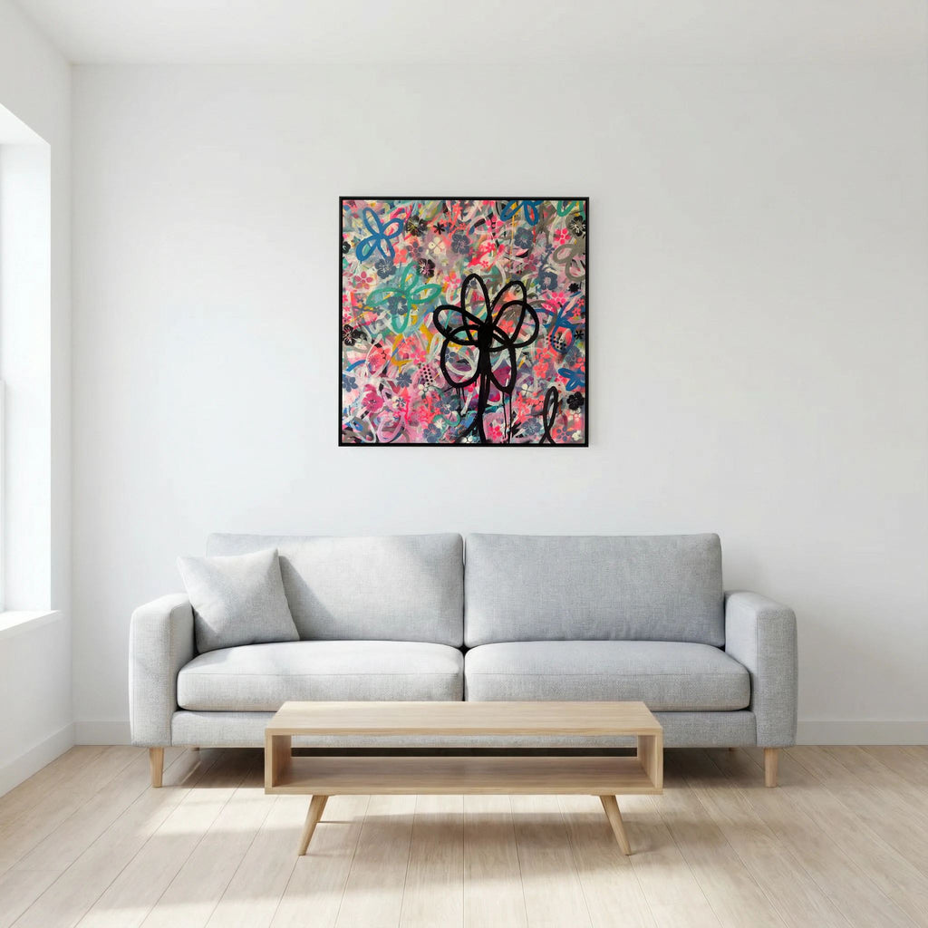 BLACK DAISY PRINT ON CANVAS  